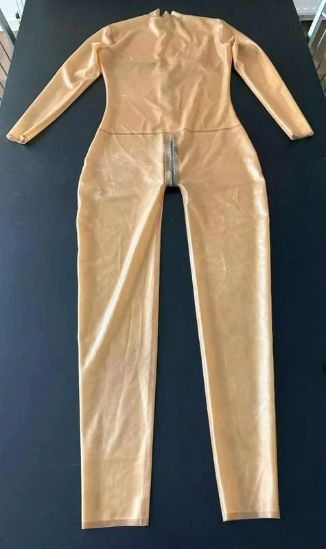 Macacão de látex feminino Transparente/Miel Tamanho M/38 com puxadores – photo 13